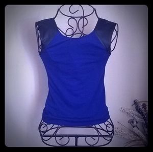 Sexy blue short sleeve w/ black leather shoulders